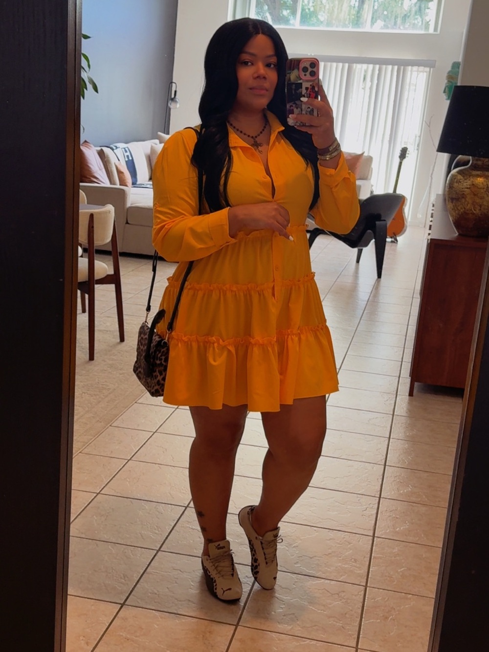 Yellow Tiered Shirt Dress - Women